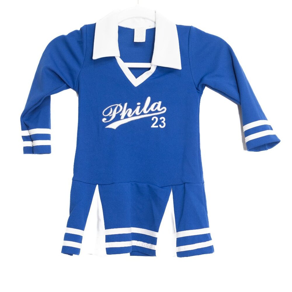 Phila 23 Blue Size 4 Cheerleader Costume Dress W/ White Accents & Collared V-Nec